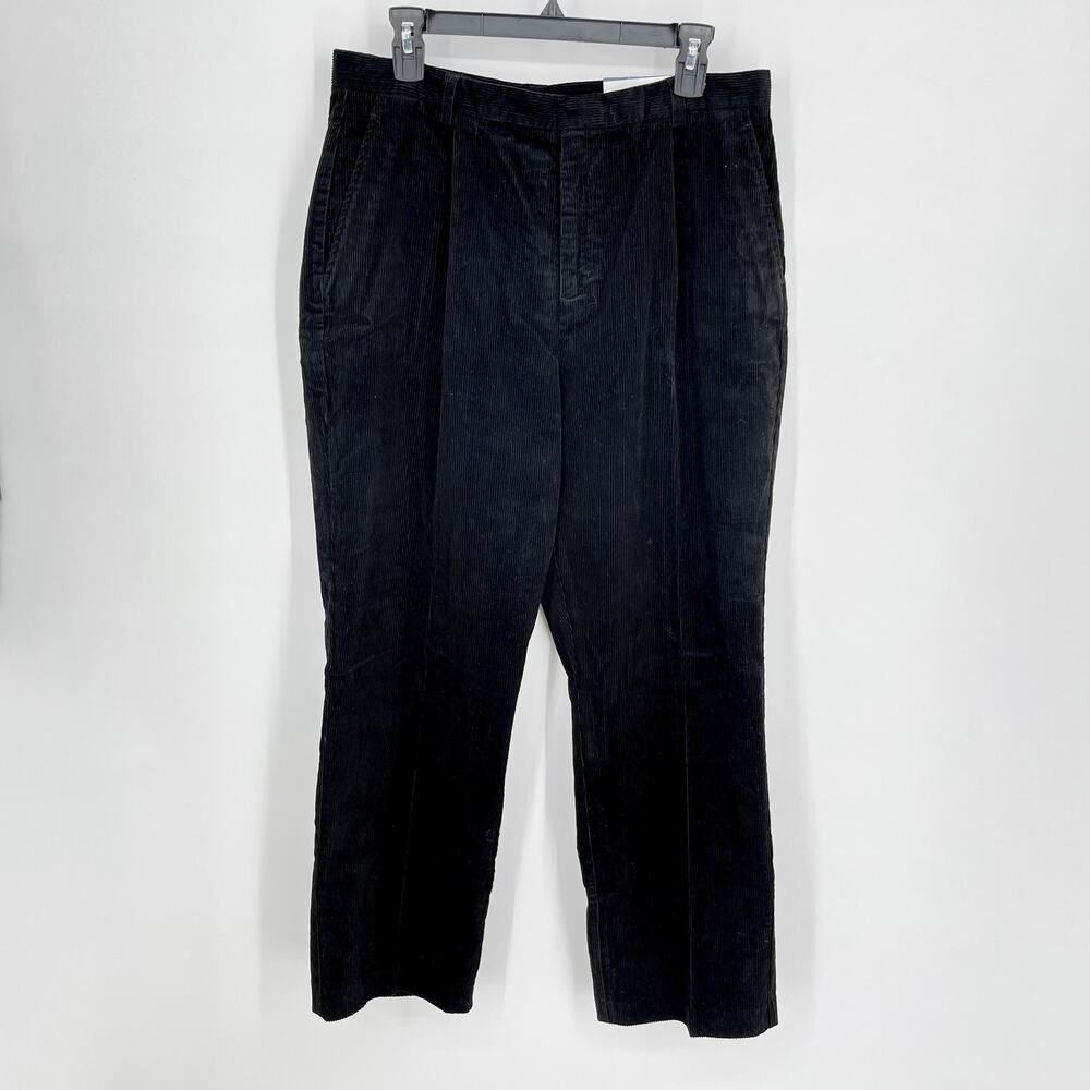 Lands' End NEW Pleated Straight Corduroy Pants Womens Sz 14 Deep Black High Rise